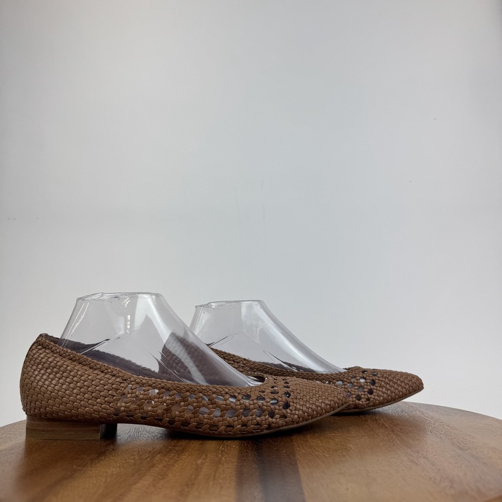 Womens Caslon Larkin Brown Faux Leather Woven Pointed Toe Ballet Flats Size 8.5